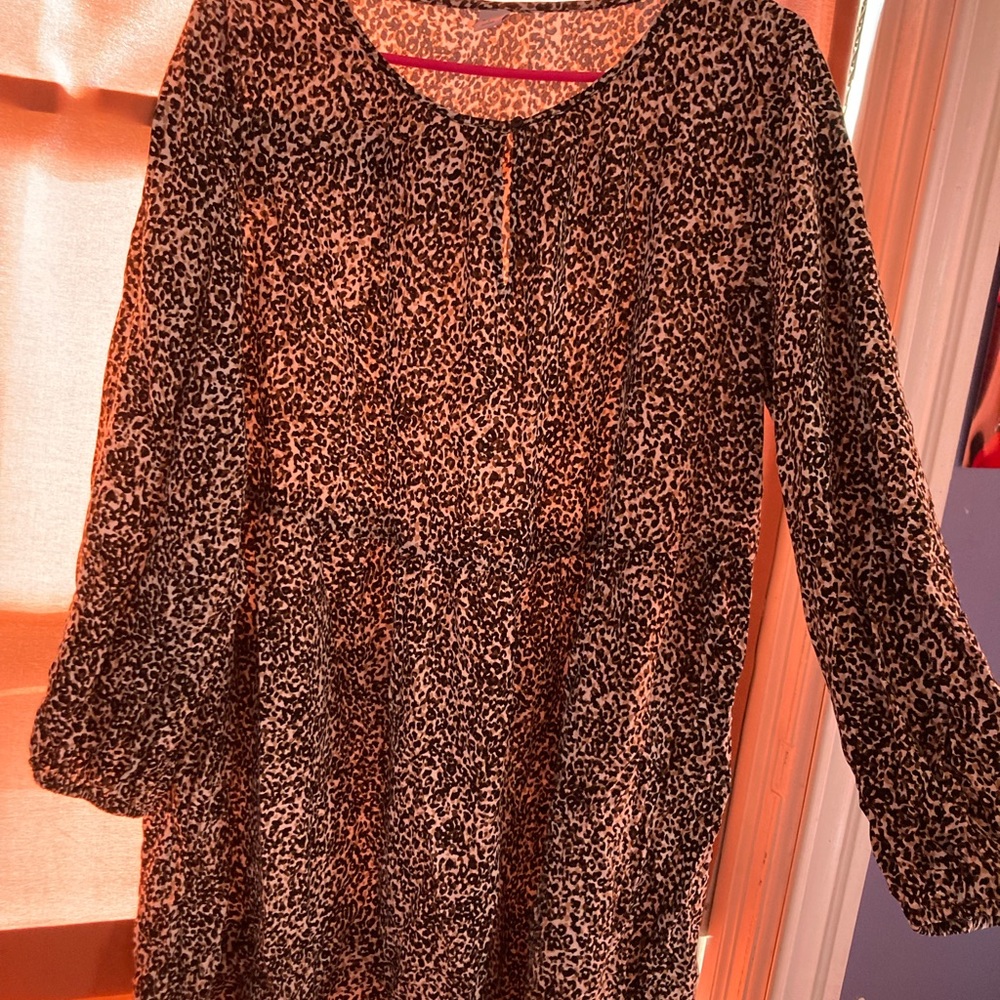 Leopard print long sleeve flow dress